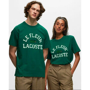 LACOSTE x le FLEUR* Green Jersey Short Sleeve Tee T-shirt Top, size M